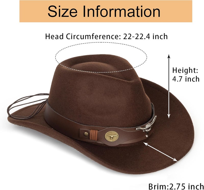 Eohak Womens Western Cowboy Hats Studded Pinched Western Cowgirl Hats Wide Brim Fedoras Hat with Belt Buckle (Size:Medium) - Image 2